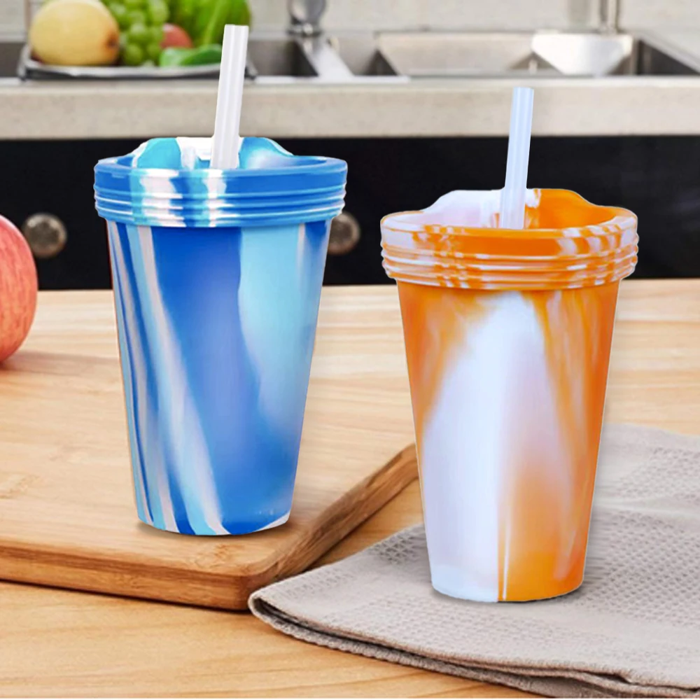 Reusable silicone straw Cups with Lid and Straws