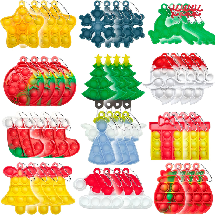 Silicone Christmas pop fidget toy Keychain snowman xmas trree rubber key tag