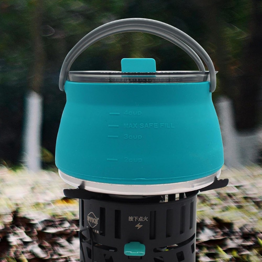 Collapsible Kettle Silicone Folding Camping Tableware Kettle-blue